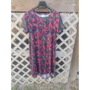 Carly Swing Shirt Dress Size s Hi-Low Hem Pocket Short Sleeve Floral Knit Hippie